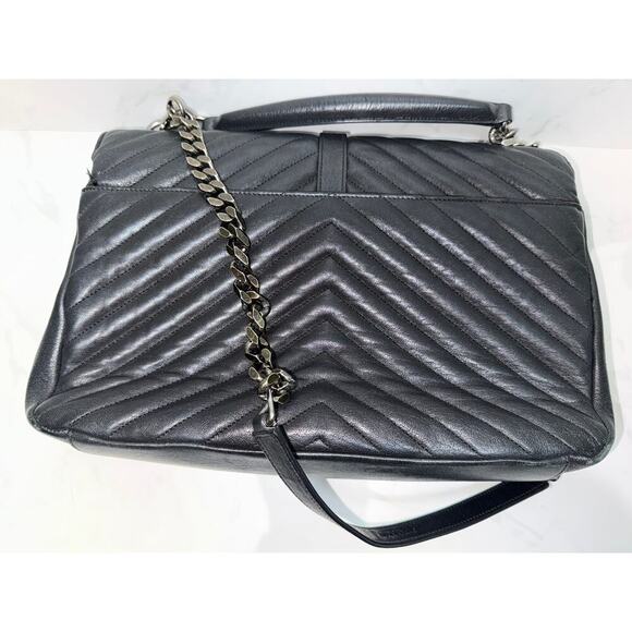 Saint Laurent College Large Matelassé Black Leather Shoulder Bag - Picture 4 of 13